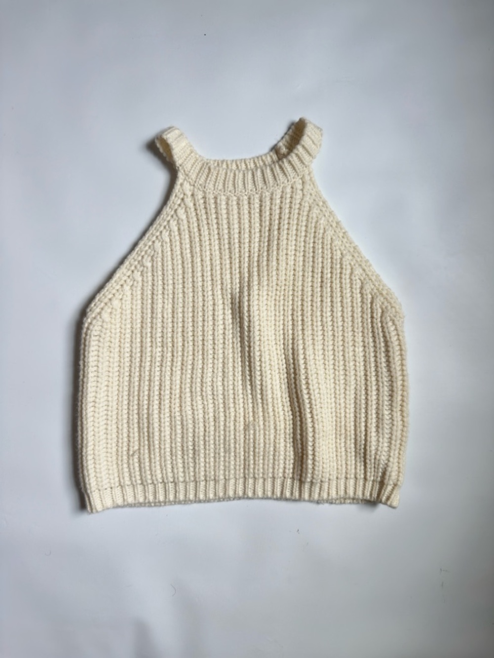 Cream Halter Rib-Knit Sweater Tank